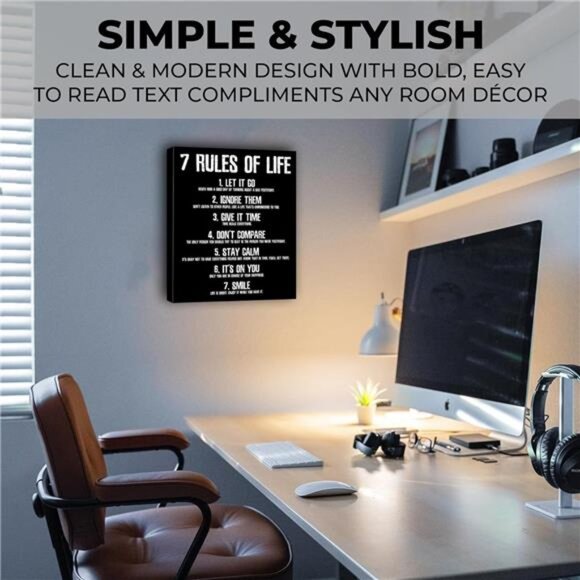 7 Rules of Life Motivational Poster - 12.5 x 15 Inches Framed Canvas - Picture 4 of 5